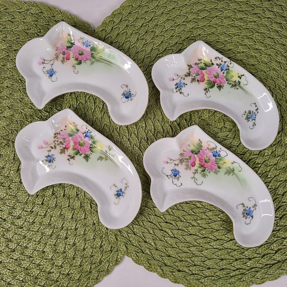 Porcelain Floral Bone Dishes Hand Painted from Japan Set of 5
